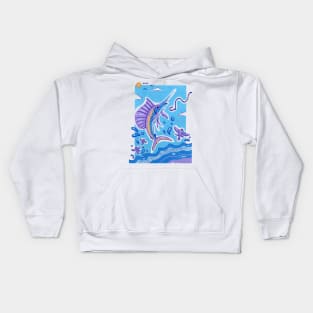 Vibrant Ocean Sailfish Sword Fish in Acrylic Kids Hoodie